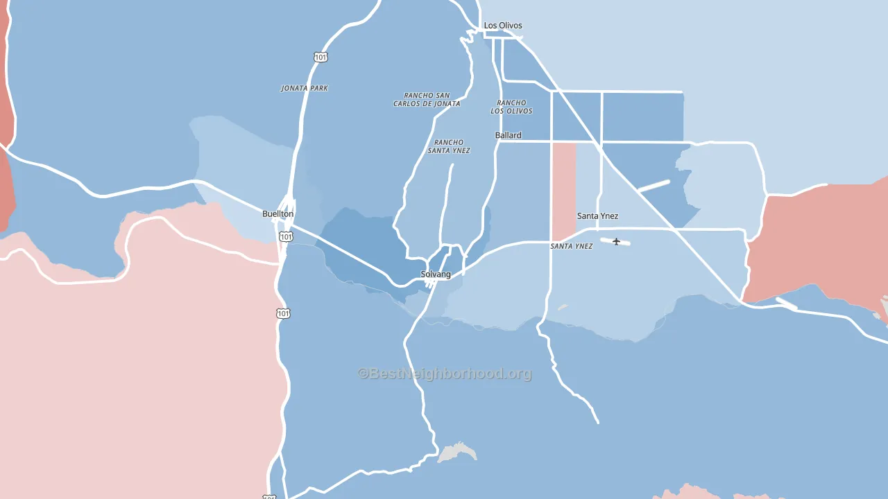 Solvang, CA block-group political-lean map