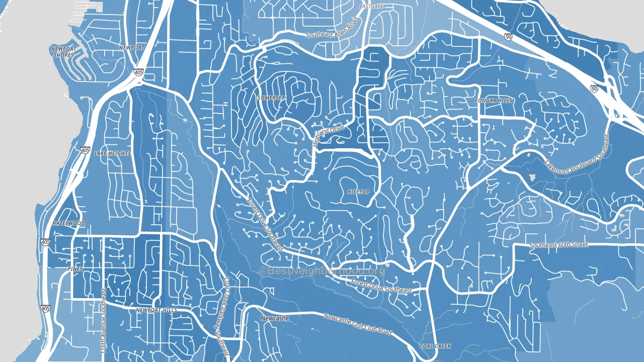Somerset, Bellevue, WA block-group political-lean map