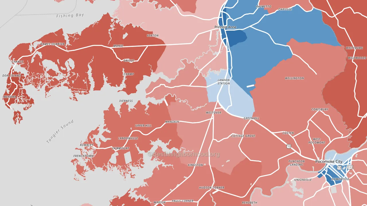 Somerset County, MD block-group political-lean map