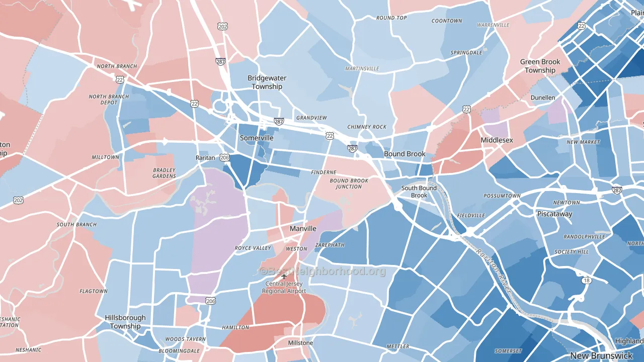 Somerset County, NJ block-group political-lean map