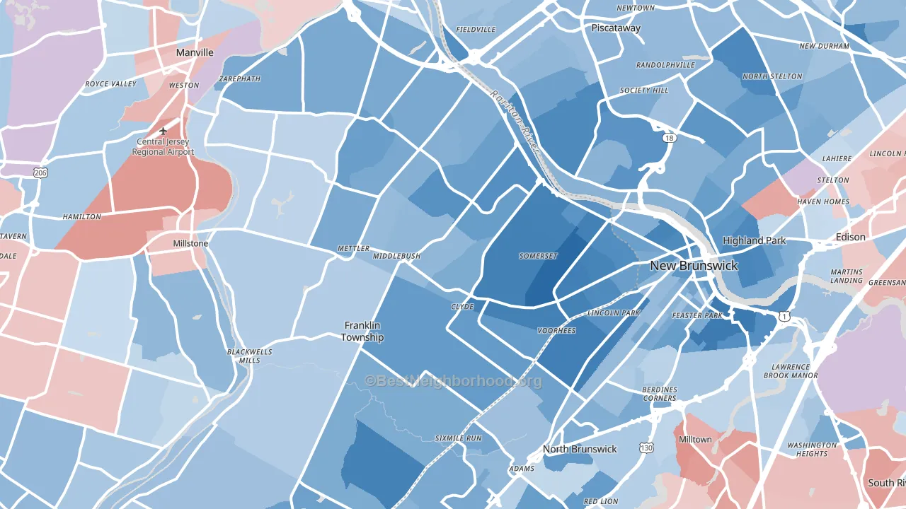 Somerset, NJ block-group political-lean map