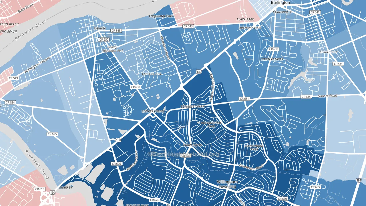 Somerset Park, Willingboro, NJ block-group political-lean map