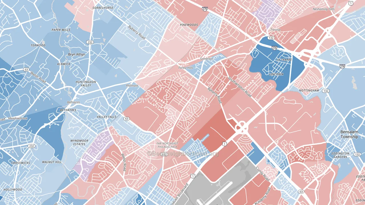 Somerton, Philadelphia, PA block-group political-lean map