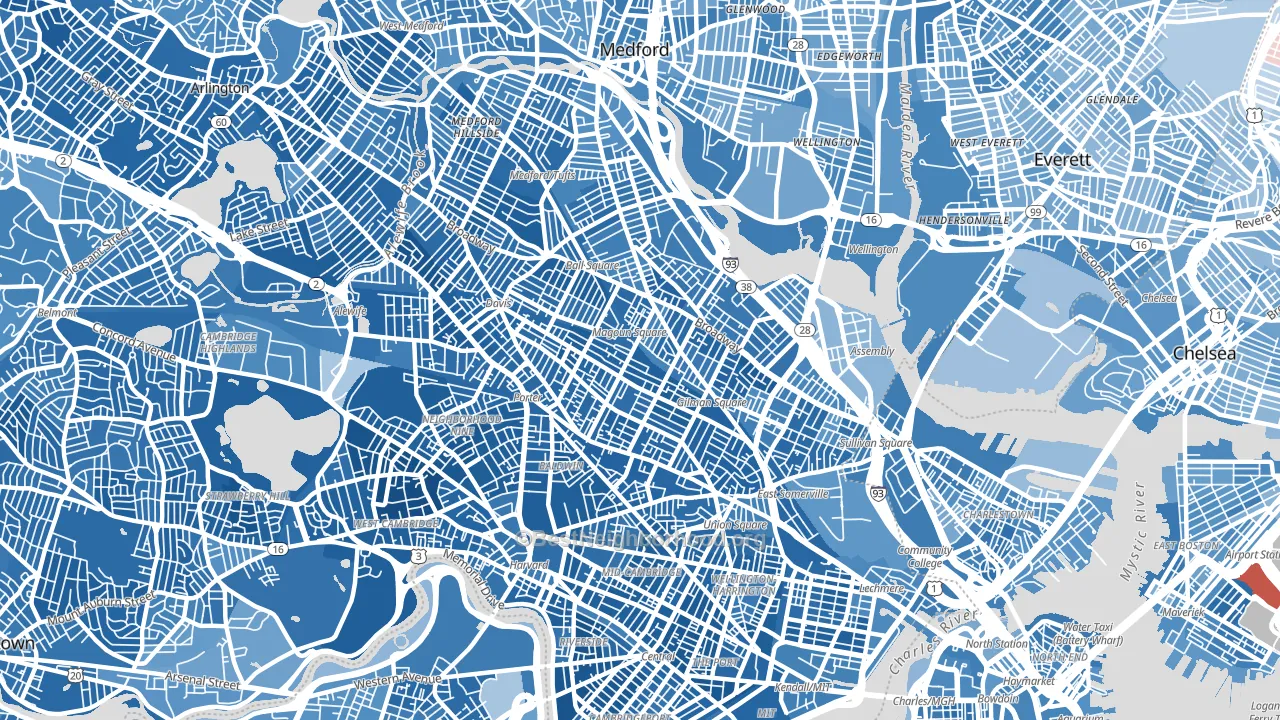 Somerville, MA block-group political-lean map