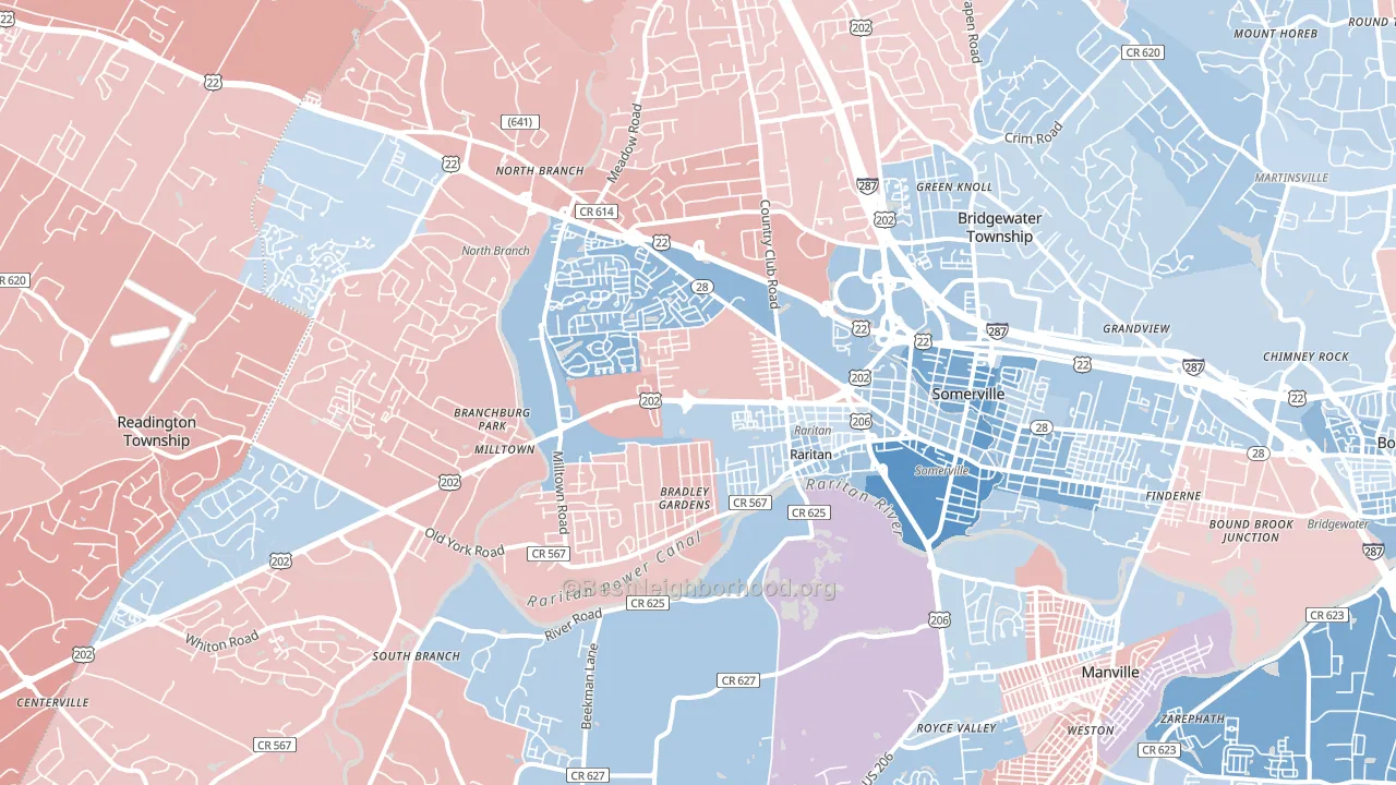 Somerville, NJ block-group political-lean map