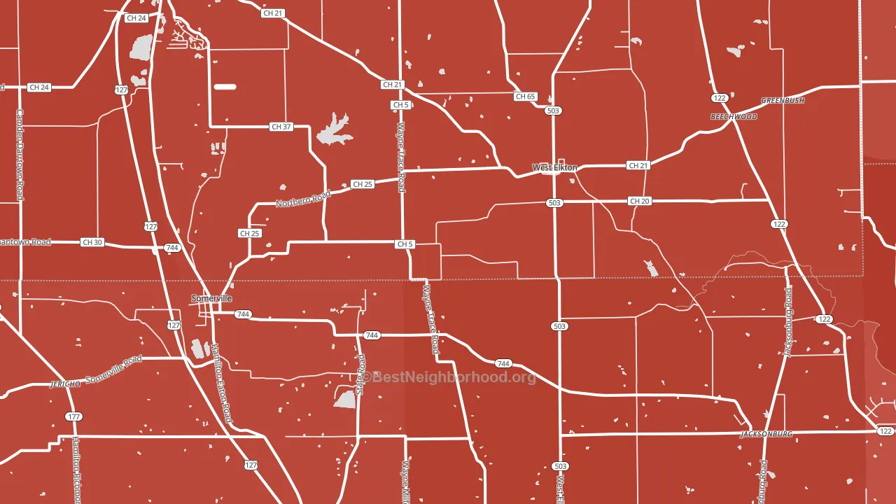 Somerville, OH block-group political-lean map