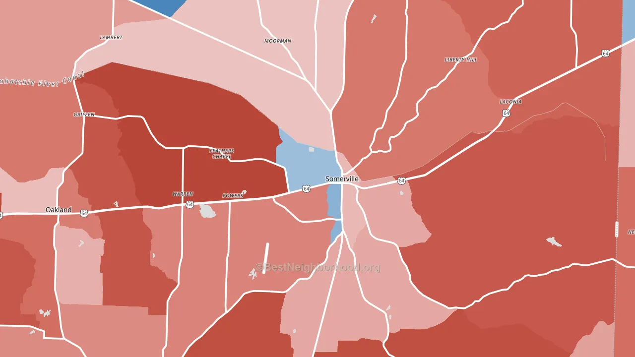 Somerville, TN block-group political-lean map