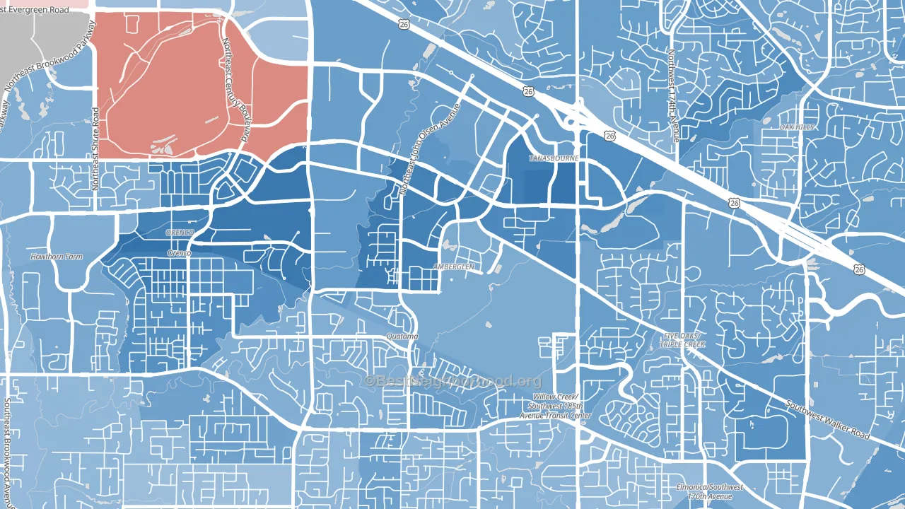 Sommerset West-Elmonica South, Hillsboro, OR block-group political-lean map
