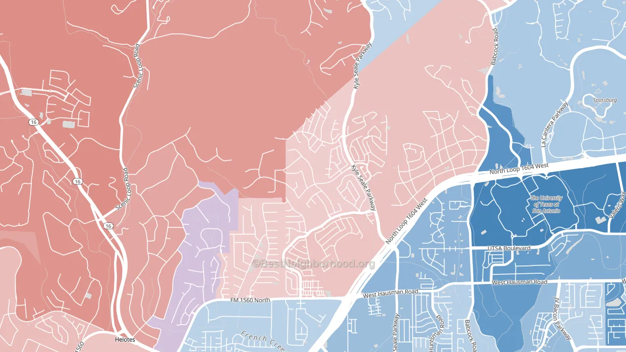 Sonoma Ranch, Helotes, TX block-group political-lean map