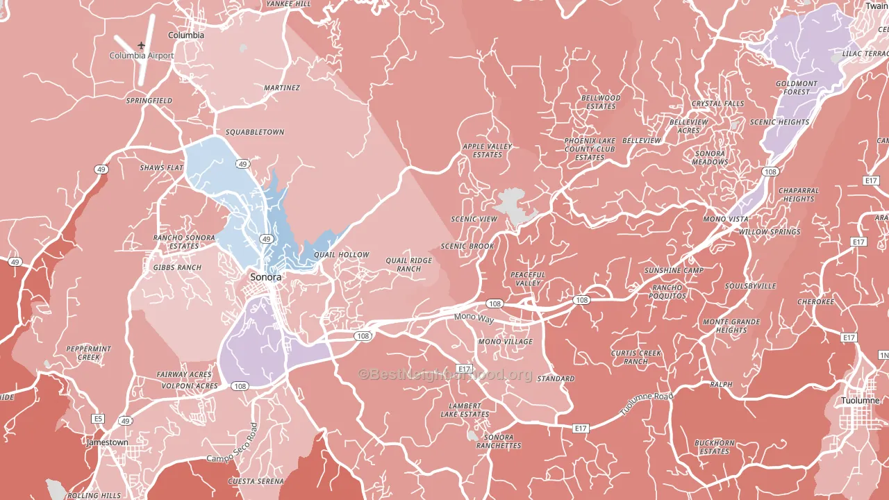 Sonora, CA block-group political-lean map