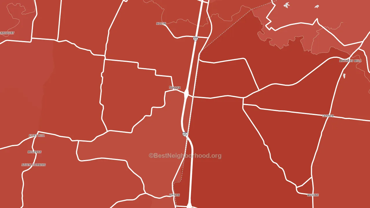 Sonora, KY block-group political-lean map