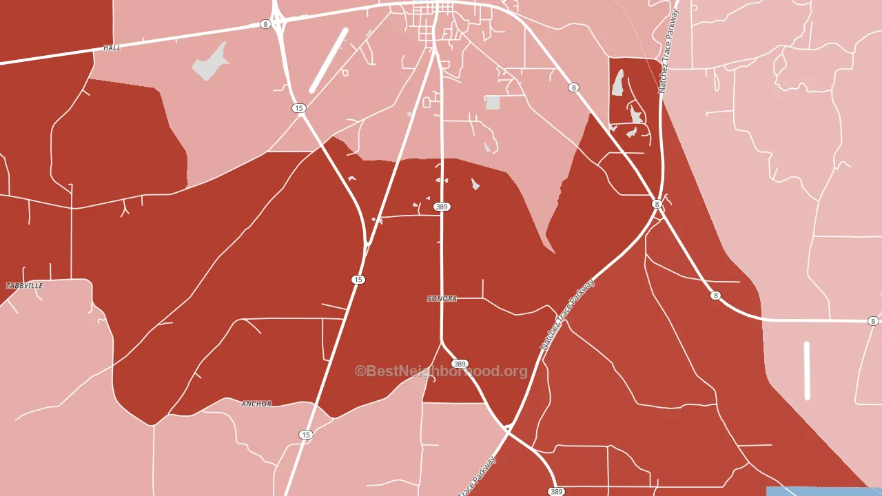 Sonora, MS block-group political-lean map