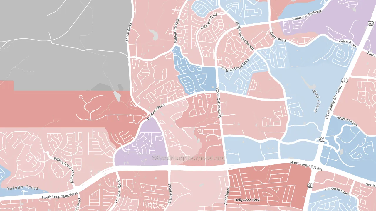 Sonterra-Stone Oak, San Antonio, TX block-group political-lean map