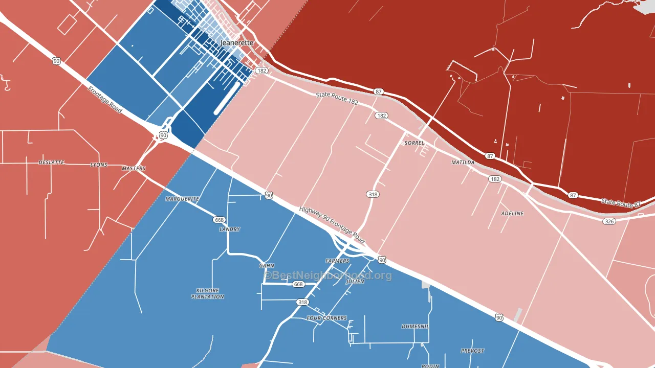 Sorrel, LA block-group political-lean map