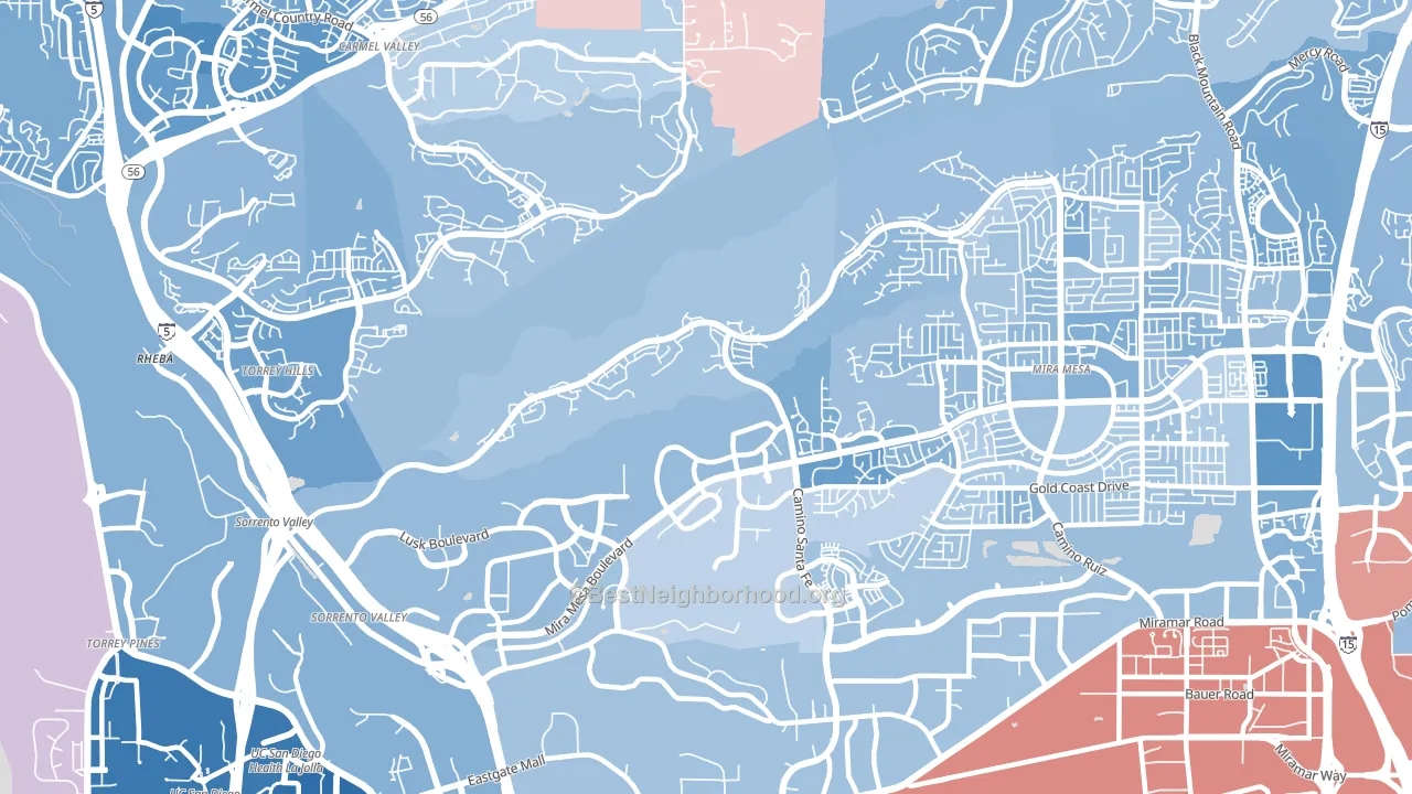 Sorrento Valley, San Diego, CA block-group political-lean map