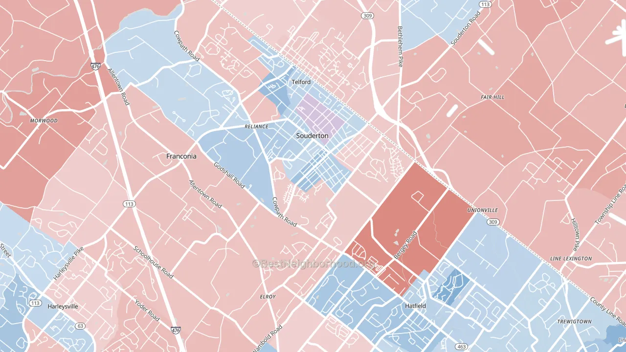 Souderton, PA block-group political-lean map