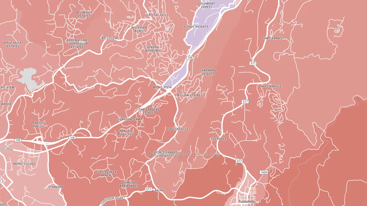 Soulsbyville, CA block-group political-lean map