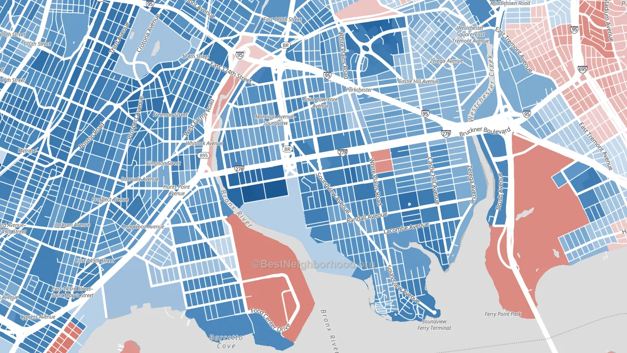 Soundview, Bronx, NY block-group political-lean map
