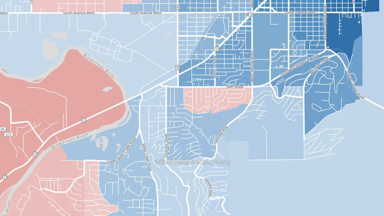 South 39th Street, Missoula, MT block-group political-lean map