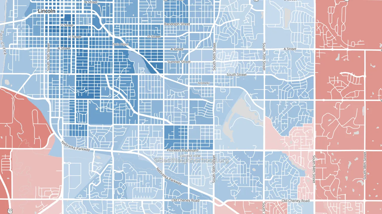 South 48th Street, Lincoln, NE block-group political-lean map