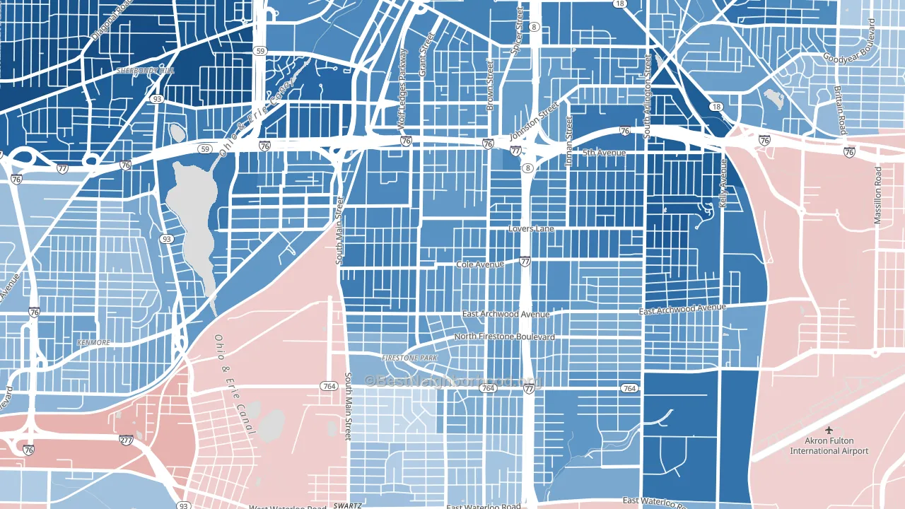 South Akron, Akron, OH block-group political-lean map