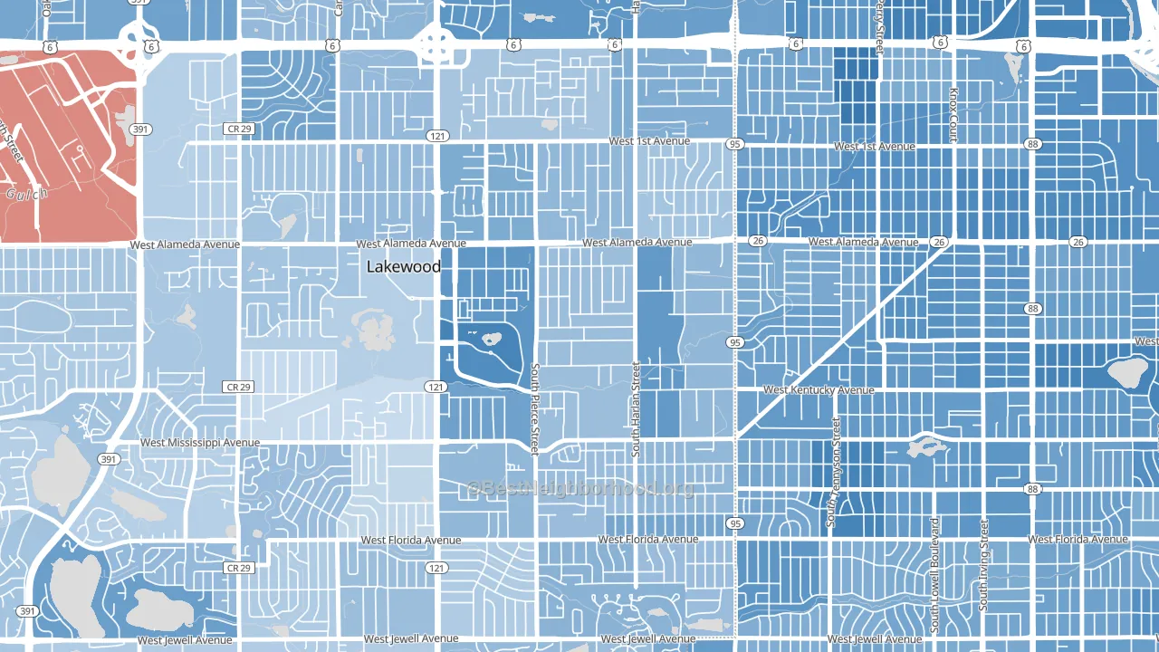 South Alameda, Lakewood, CO block-group political-lean map