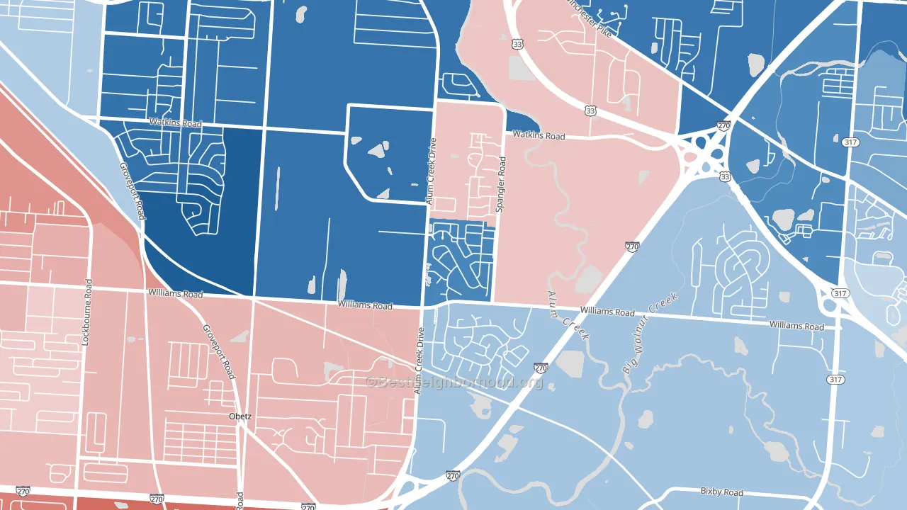 South Alum Creek, Columbus, OH block-group political-lean map