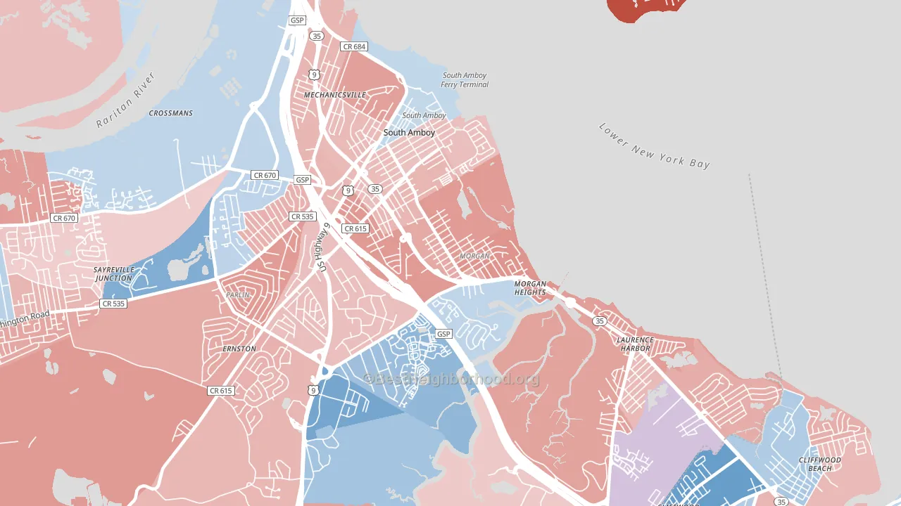 South Amboy, NJ block-group political-lean map