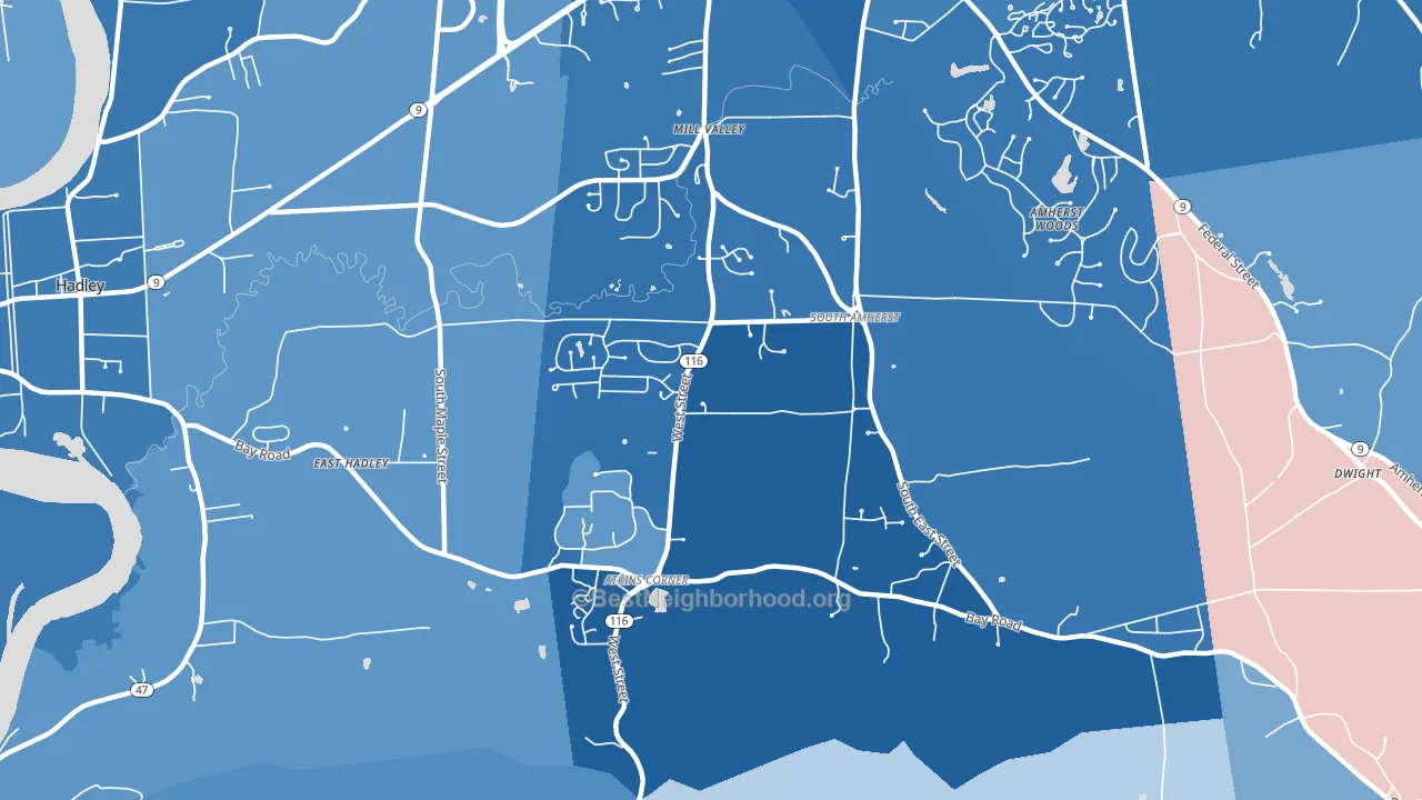 South Amherst, Amherst, MA block-group political-lean map