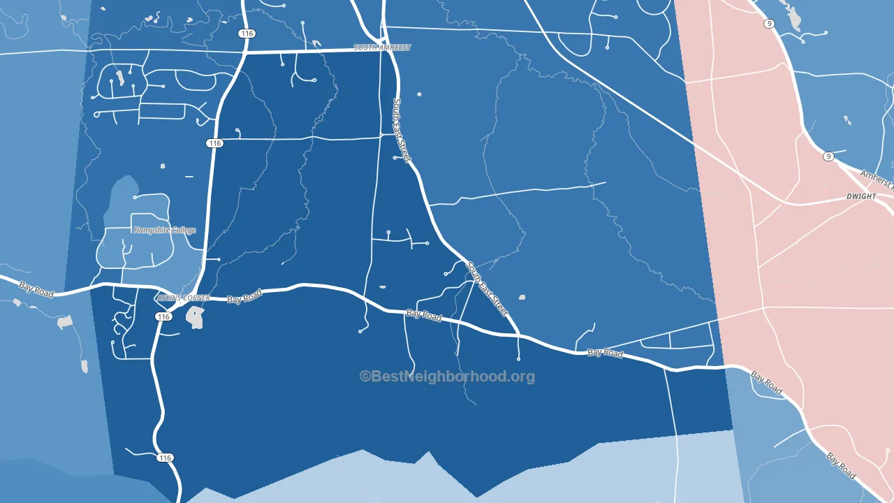 South Amherst, MA block-group political-lean map