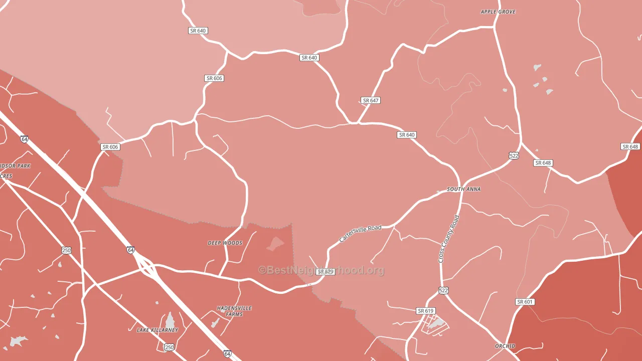 South Anna, VA block-group political-lean map