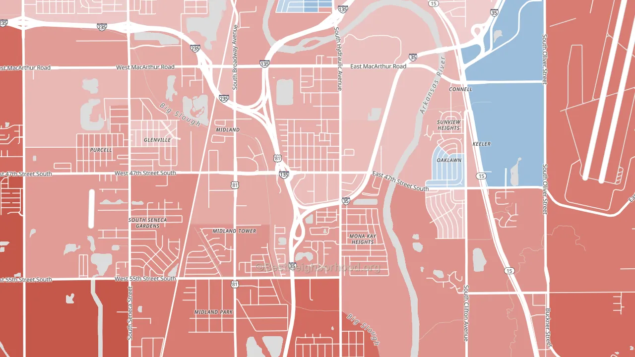 South Area, Wichita, KS block-group political-lean map