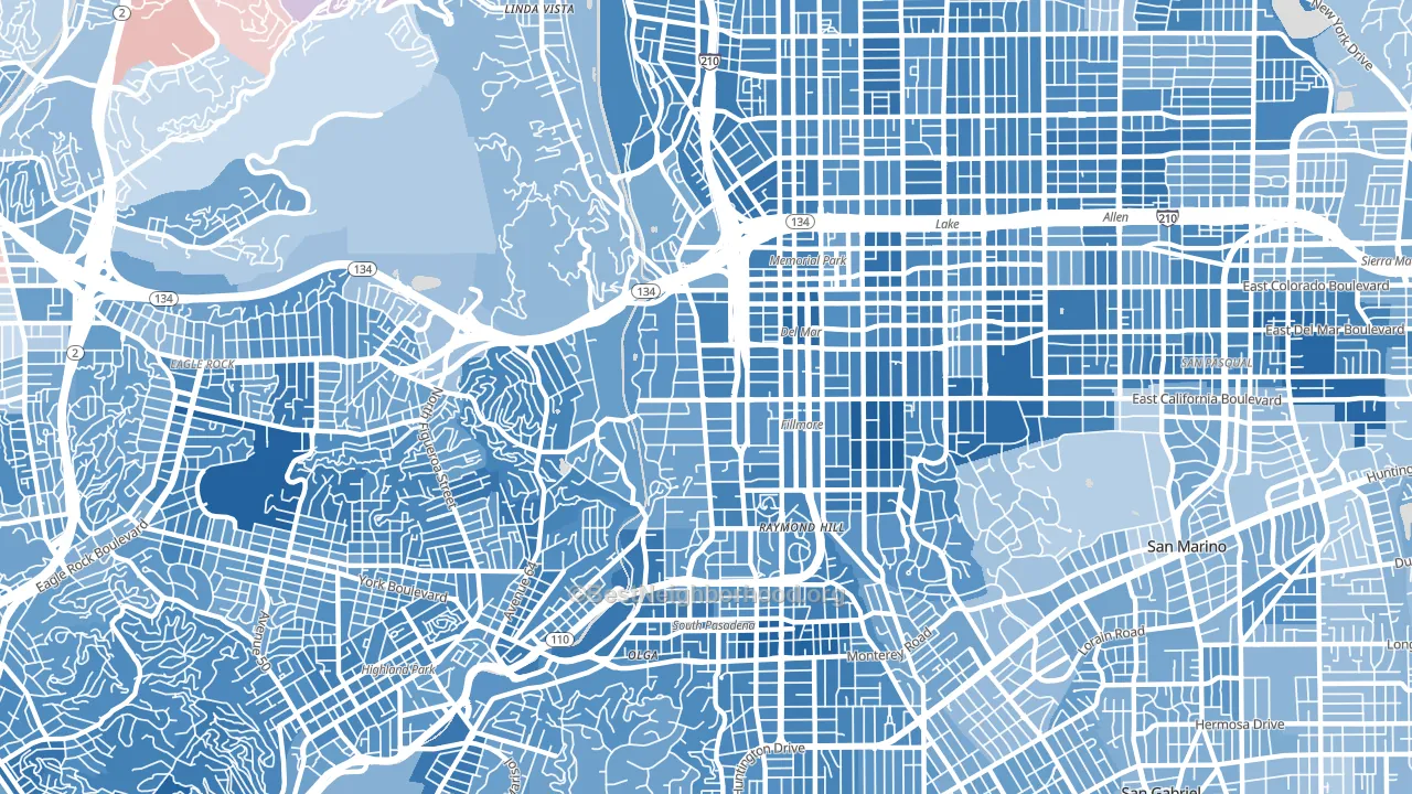 South Arroyo, Pasadena, CA block-group political-lean map