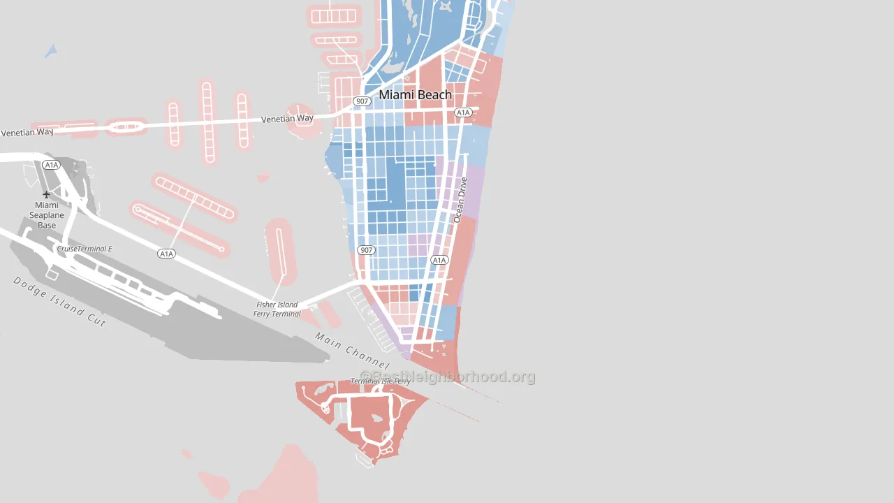 South Beach Miami Beach, Miami Beach, FL block-group political-lean map