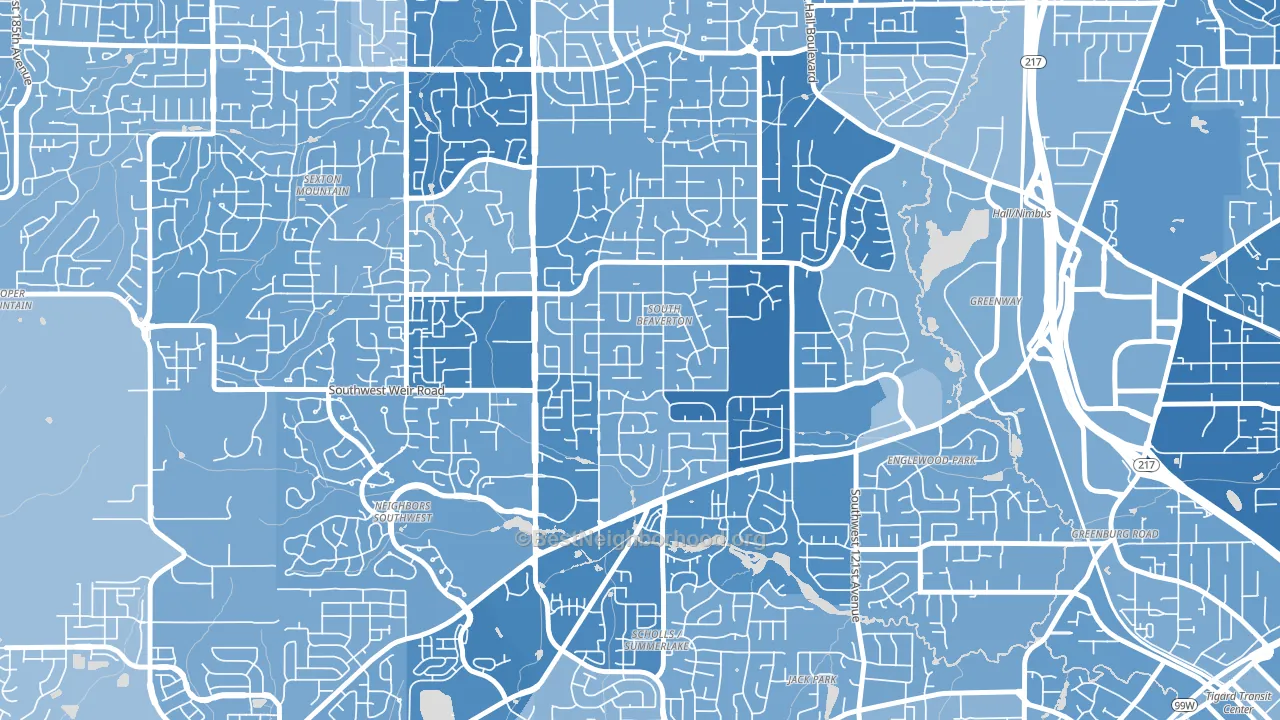 South Beaverton, Beaverton, OR block-group political-lean map