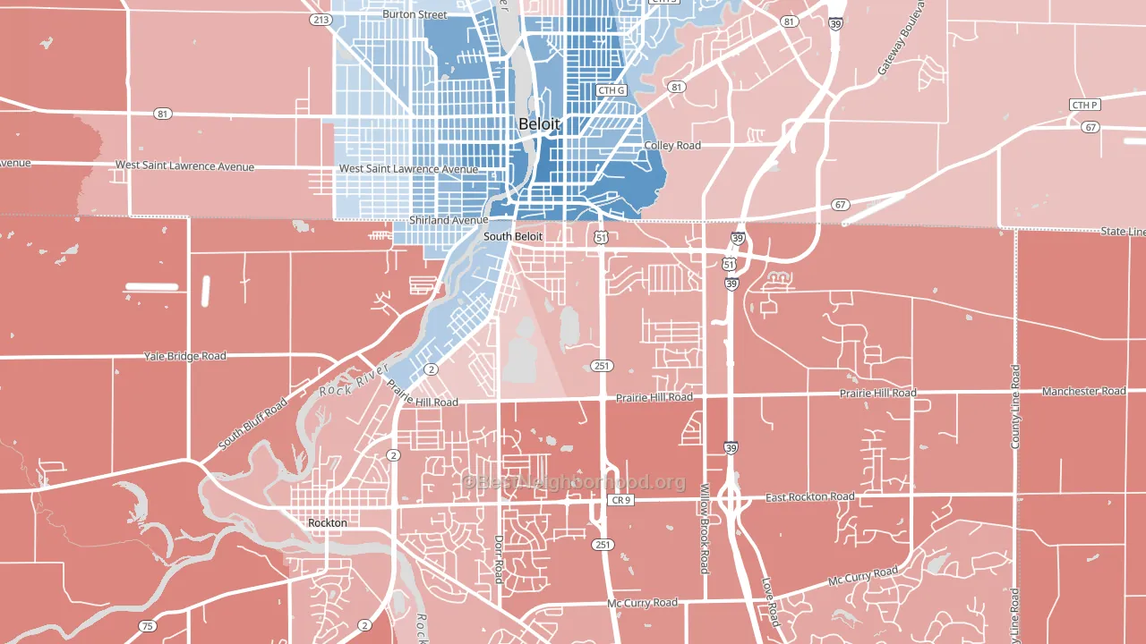 South Beloit, IL block-group political-lean map