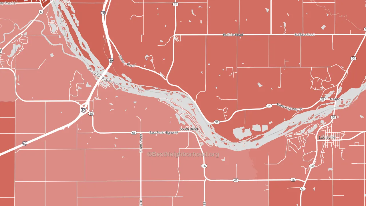 South Bend, NE block-group political-lean map