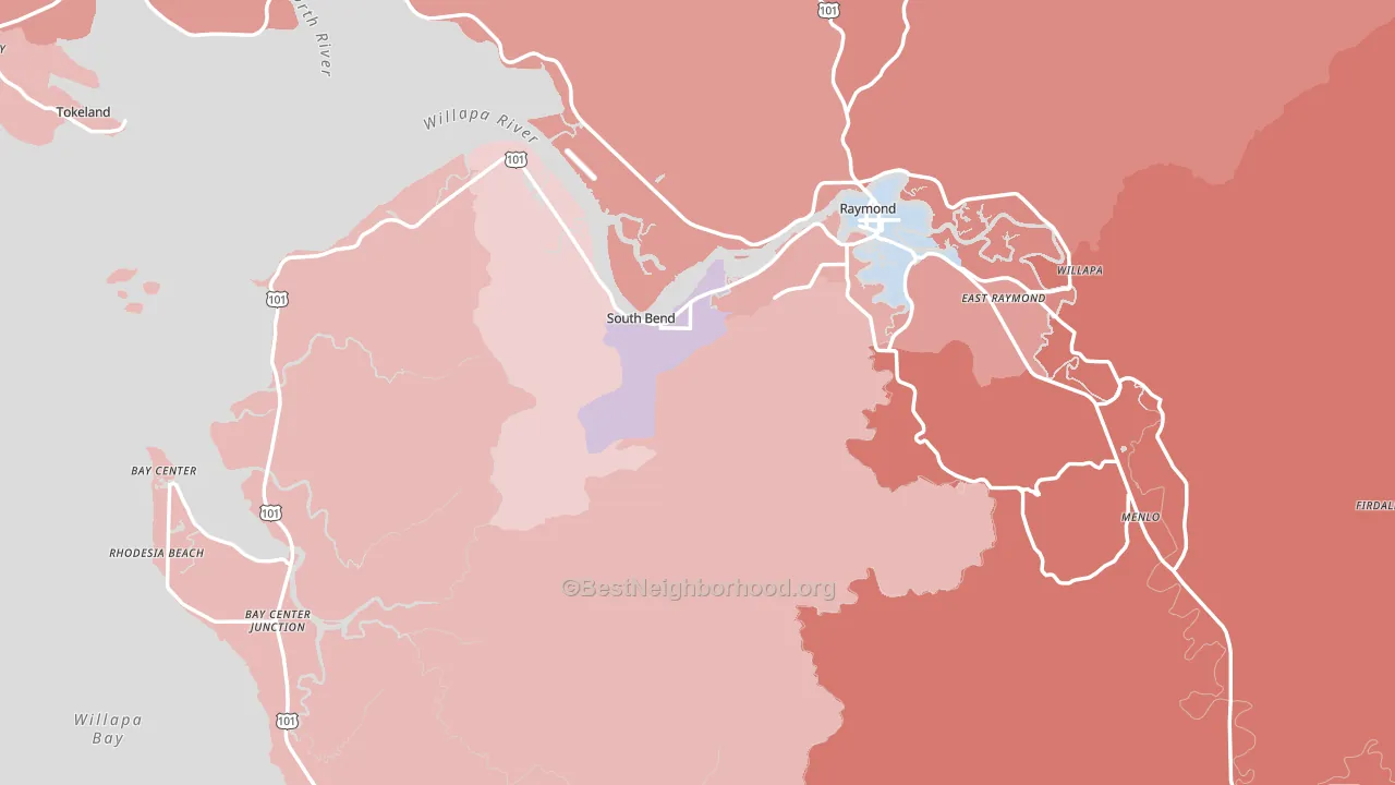 South Bend, WA block-group political-lean map