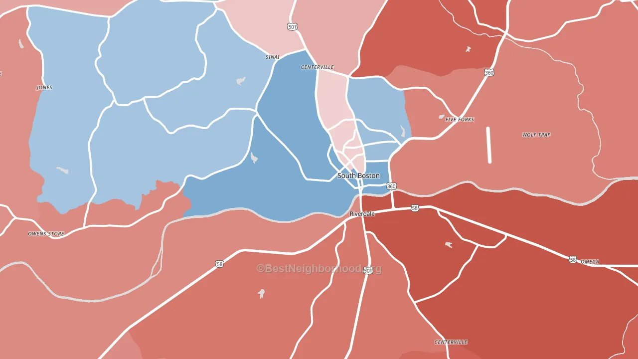 South Boston, VA block-group political-lean map