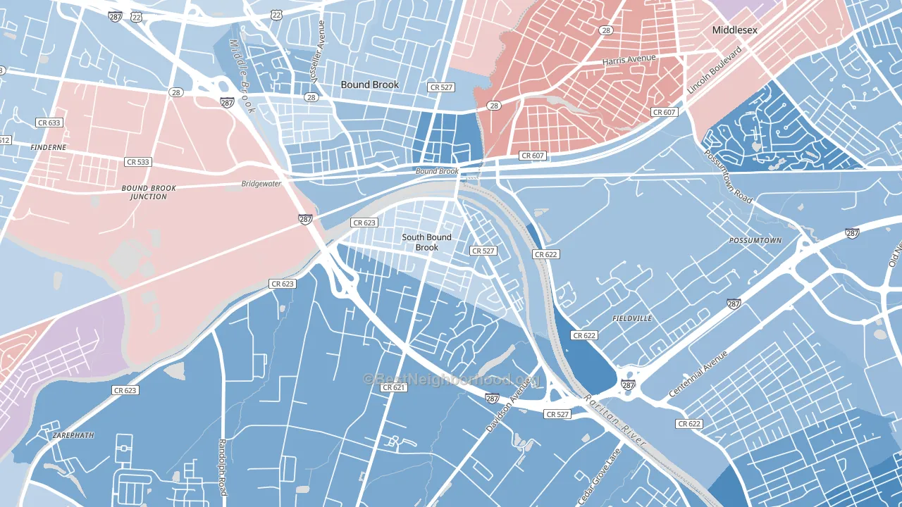 South Bound Brook, NJ block-group political-lean map