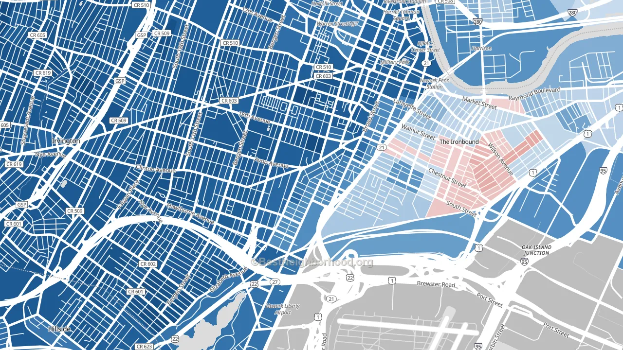 South Broad Street, Newark, NJ block-group political-lean map