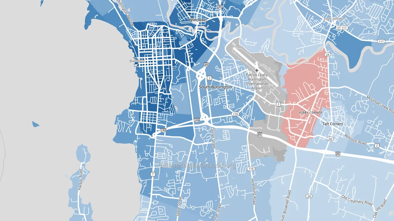 South Burlington, VT block-group political-lean map