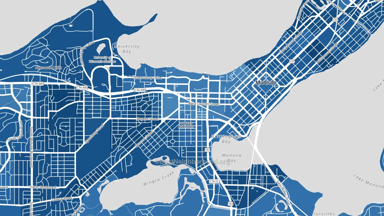 South Campus, Madison, WI block-group political-lean map