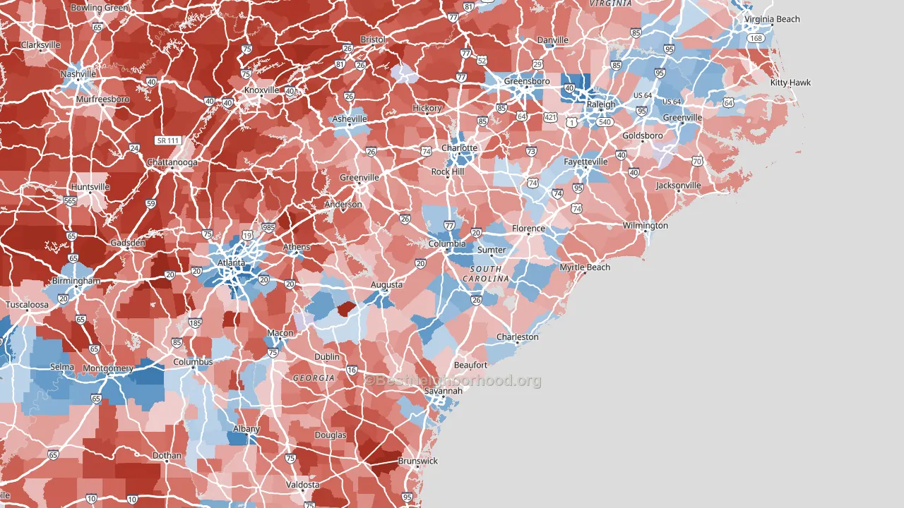 South Carolina block-group political-lean map