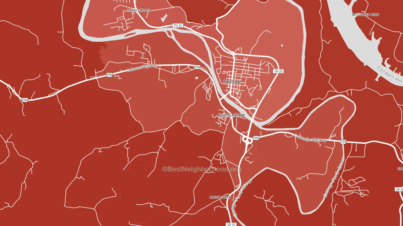 South Carthage, TN block-group political-lean map