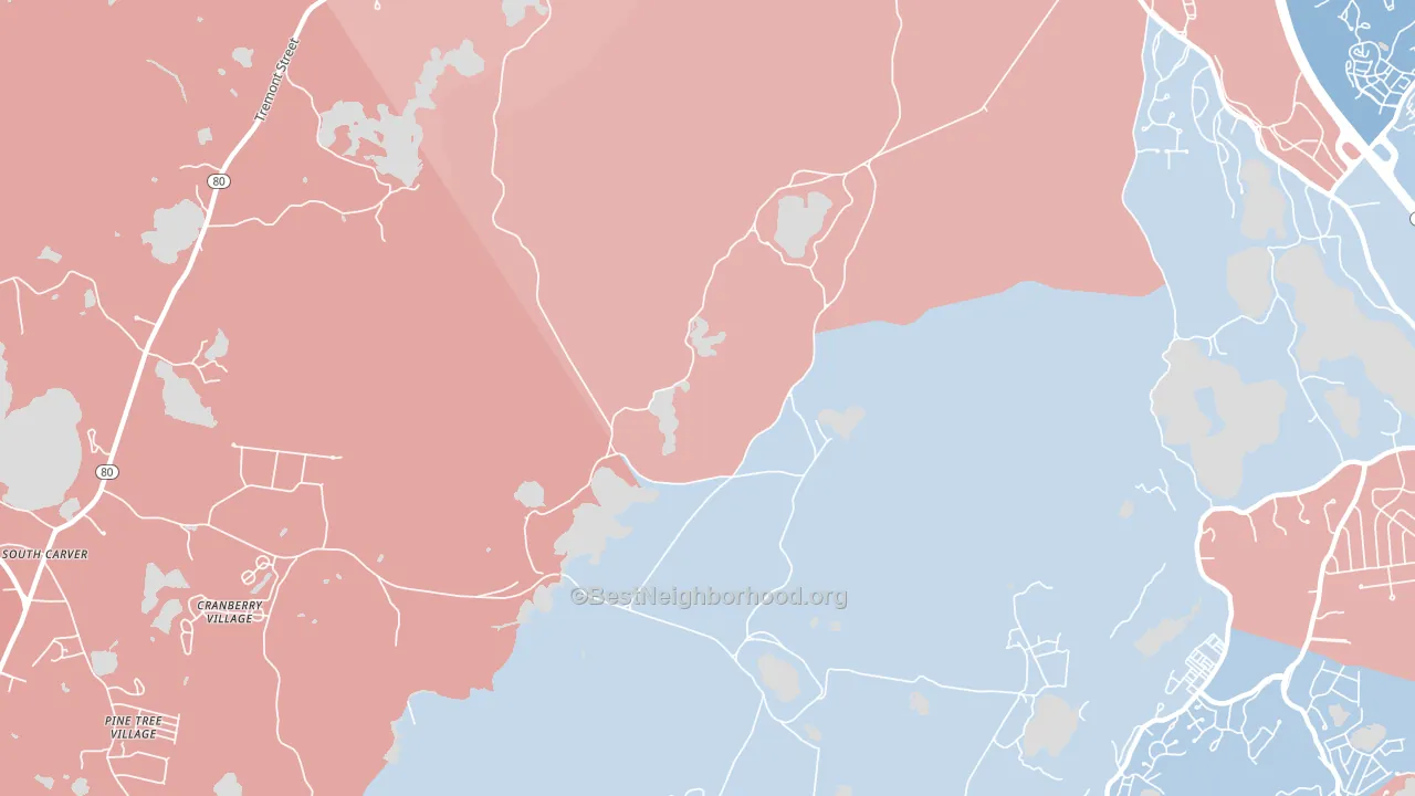 South Carver, MA block-group political-lean map