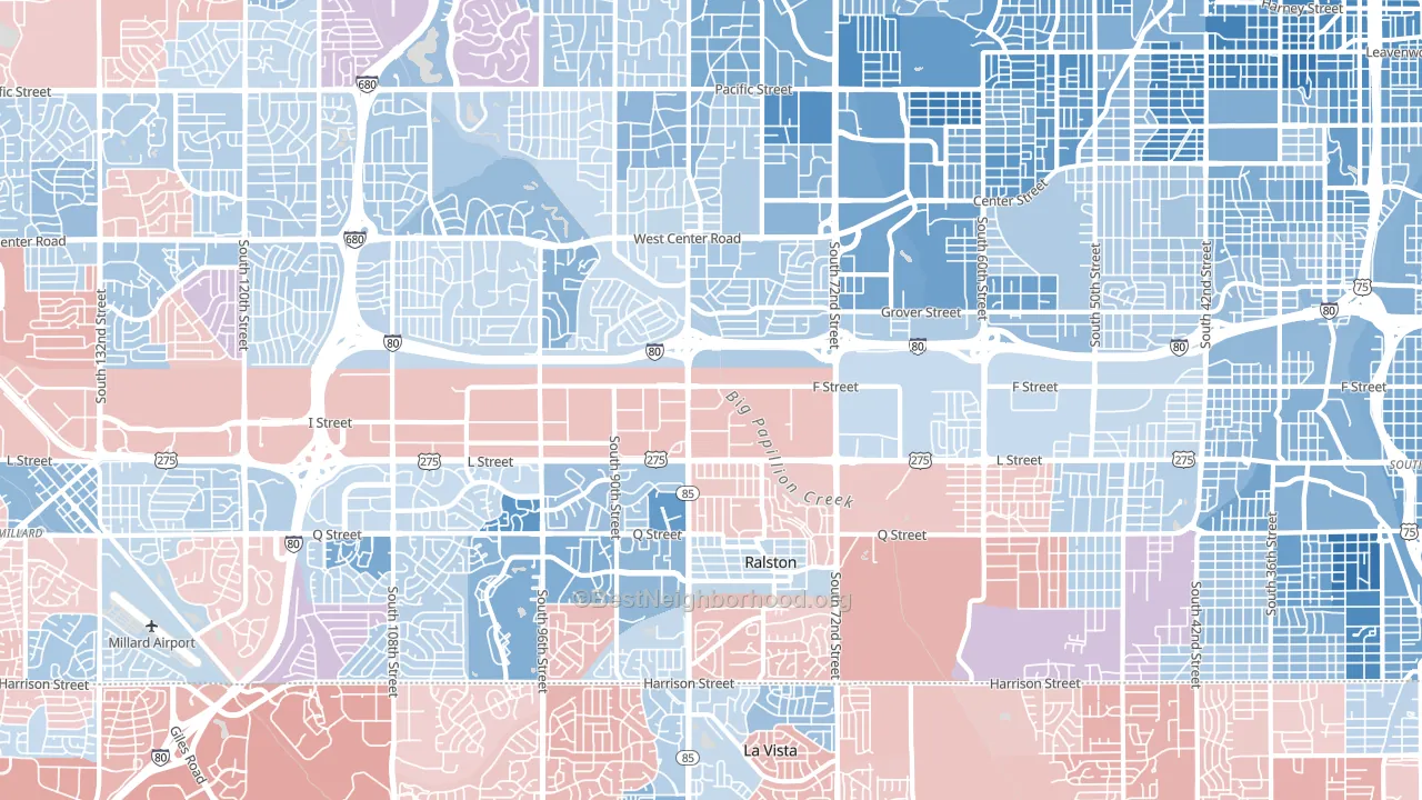South Central Omaha, Omaha, NE block-group political-lean map