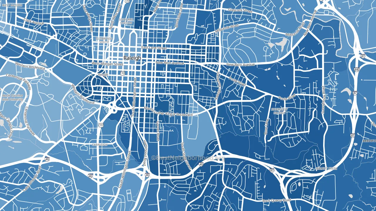 South Central, Raleigh, NC block-group political-lean map