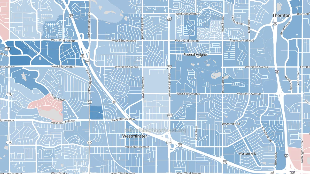 South Central Westminster, Westminster, CO block-group political-lean map