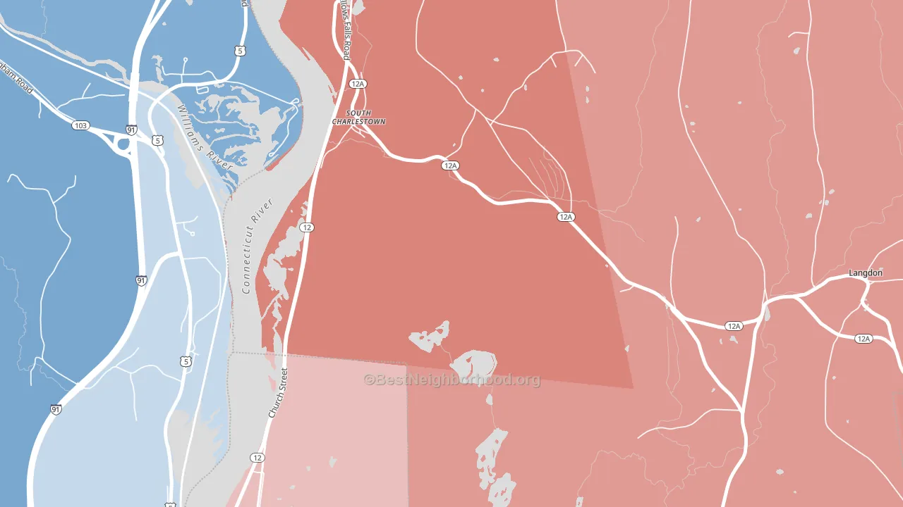 South Charlestown, NH block-group political-lean map